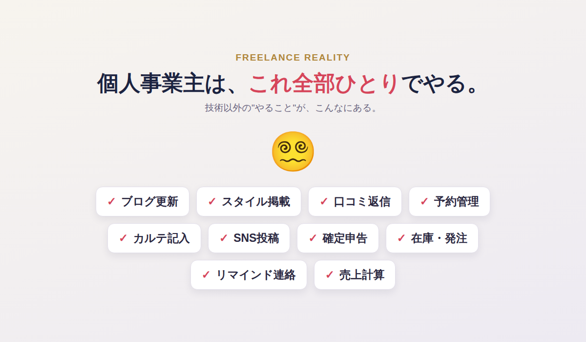個人事業主の美容師がひとりで抱える仕事