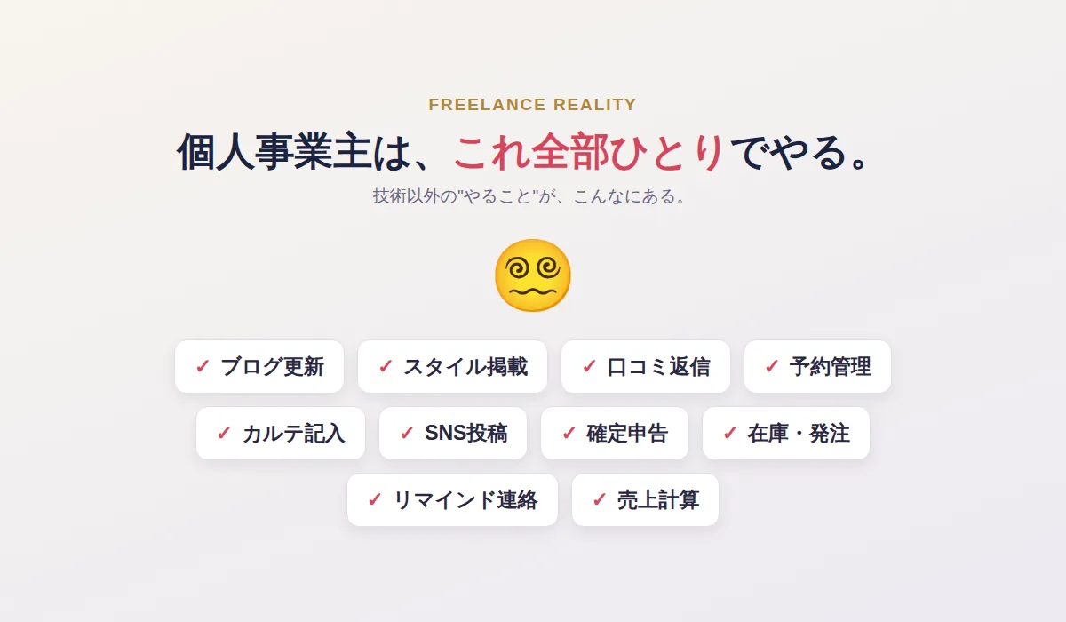 個人事業主の美容師がひとりで抱える仕事
